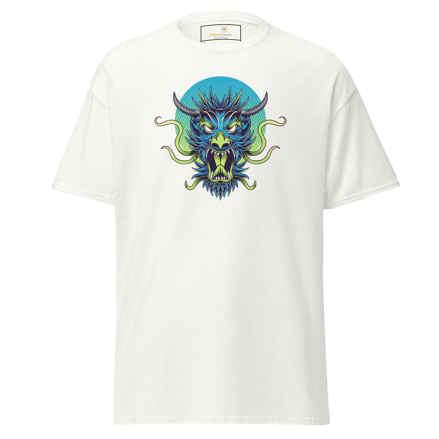 White T-shirt featuring a dragon graphic from T-SHIRT DESIGN TEE for Men and Women