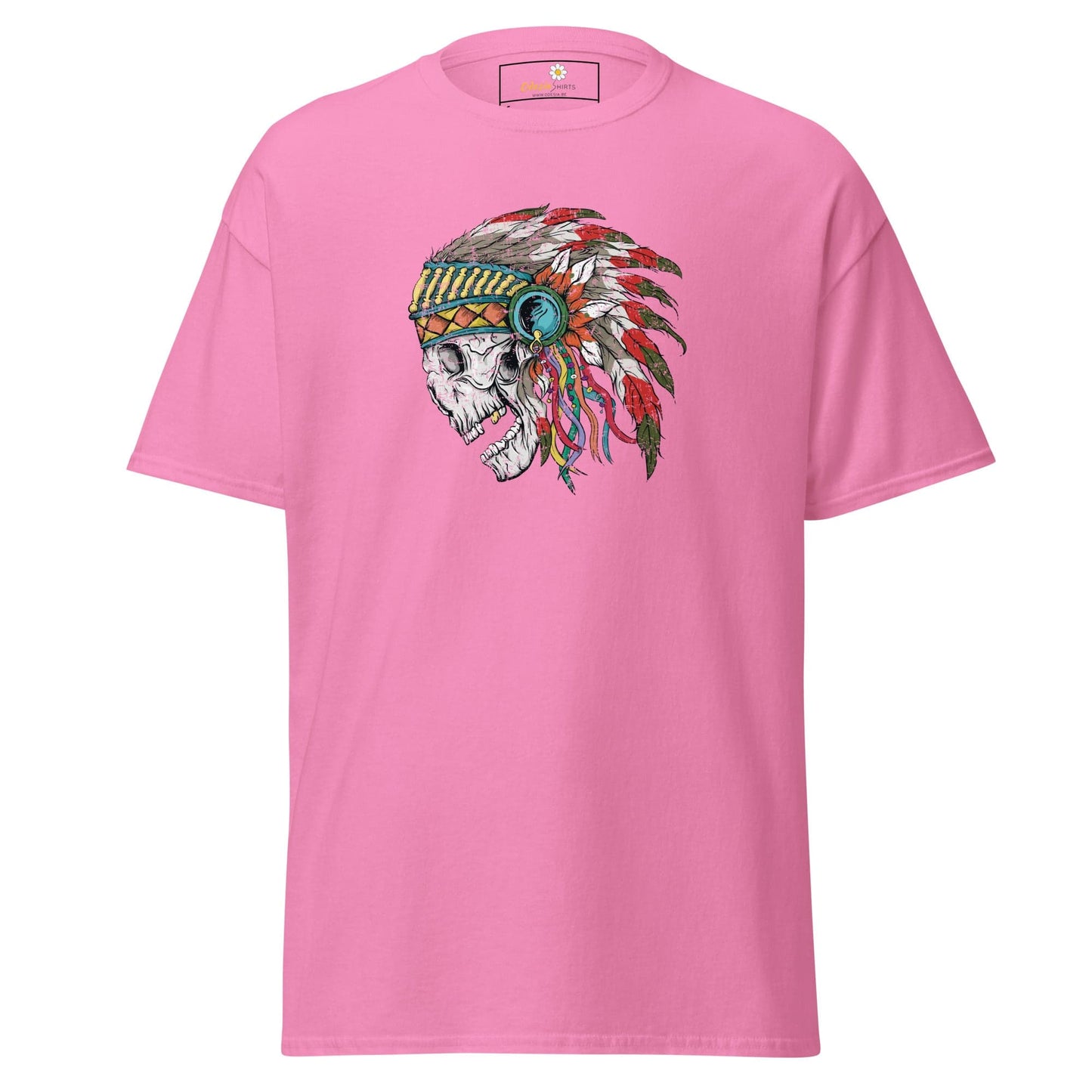 Unisex classic t-shirt - SKULL NATIVE INDIAN - REGULAR - Azalea / S