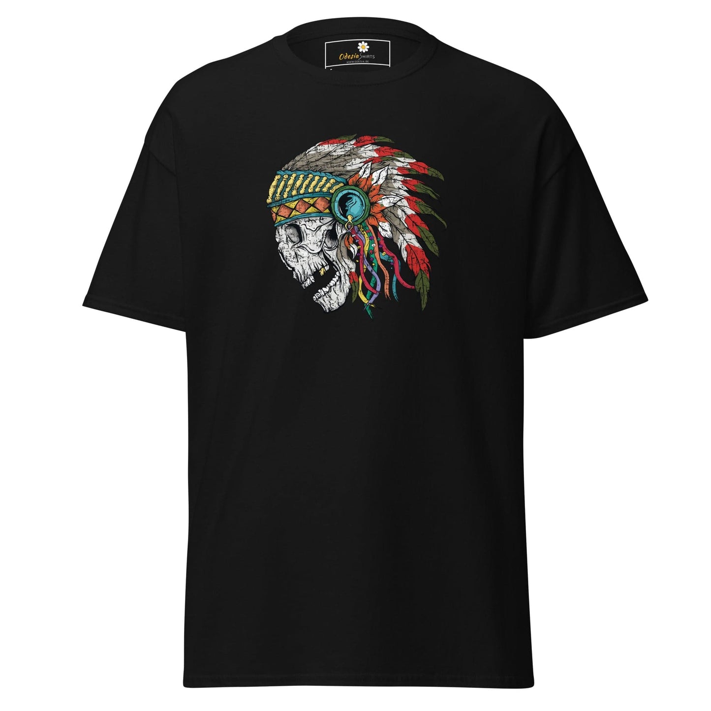 Unisex classic t-shirt - SKULL NATIVE INDIAN - REGULAR - Black / S