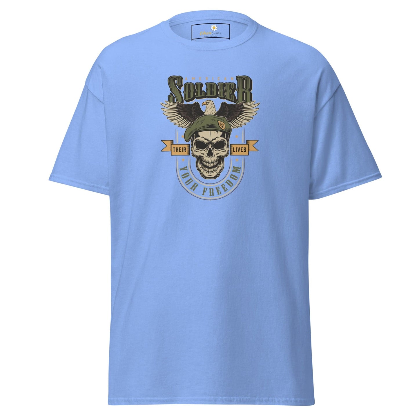 Unisex classic tee - SKULL VINTAGE AMERICAN SOLDIERS - REGULAR - Carolina Blue / S