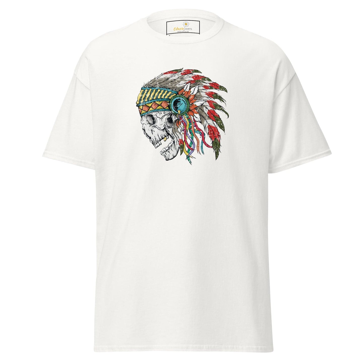 Unisex classic t-shirt - SKULL NATIVE INDIAN - REGULAR - White / S