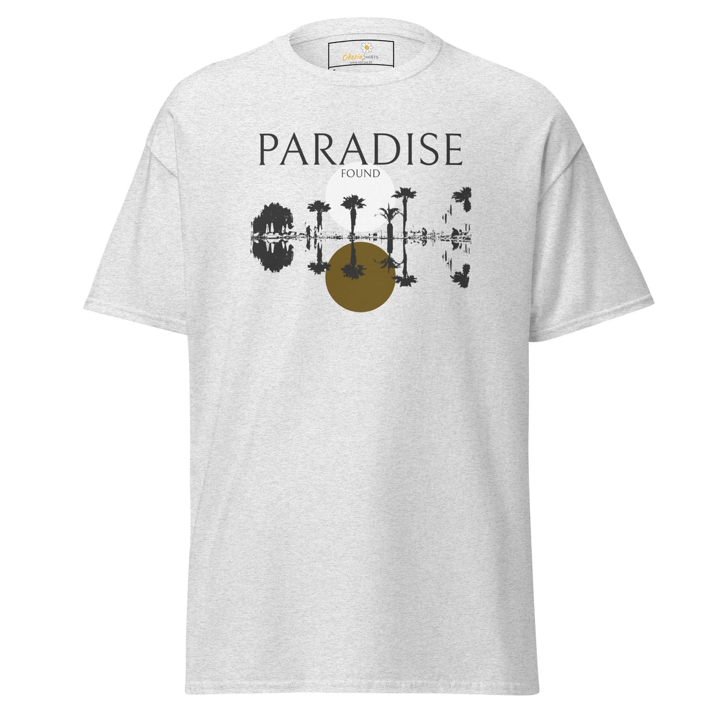 White T-shirt with tropical graphic design for Men and Women in S to XL sizes