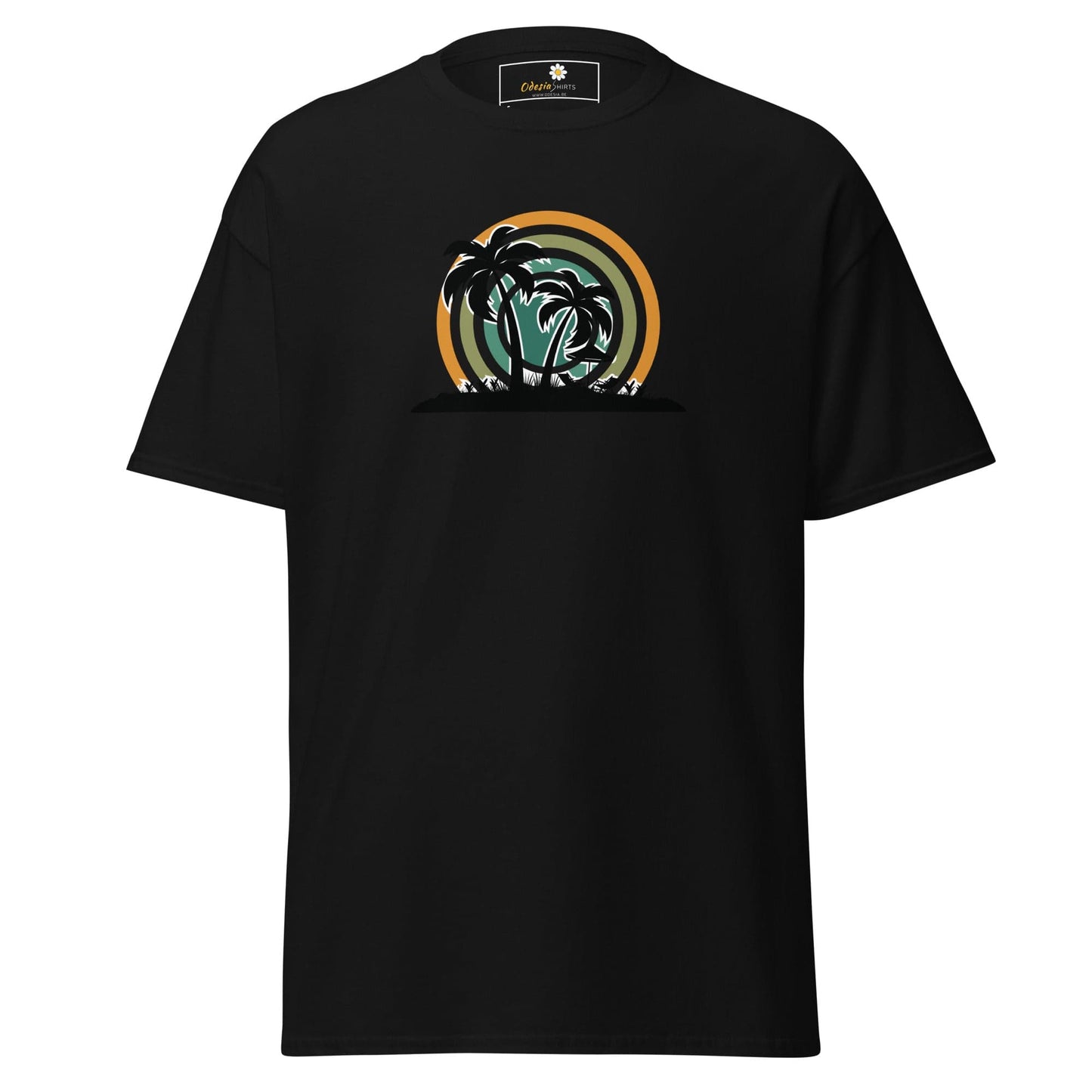 Black T-shirt with Palm Tree Design for Men and Women, Available in Sizes S to XL