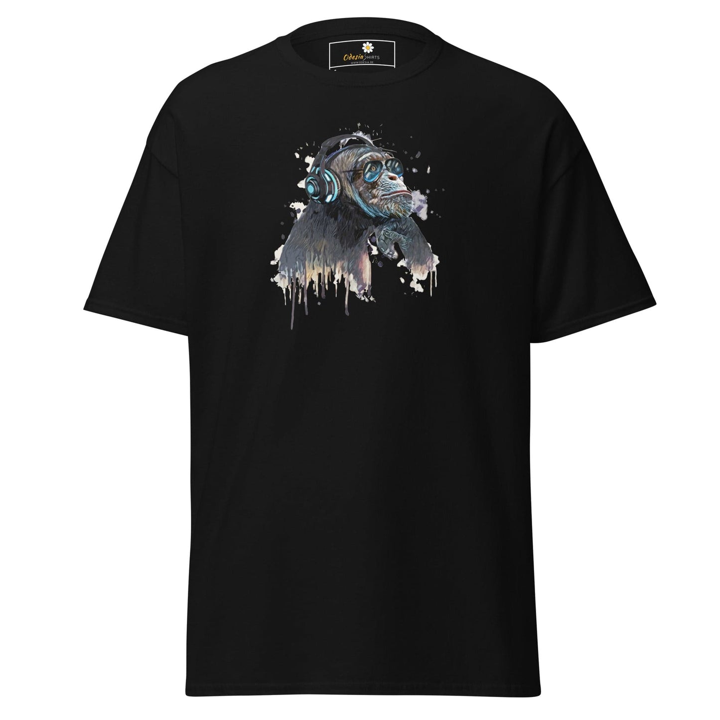 Black T-shirt with chimpanzee graphic from T-SHIRT DESIGN TEE for Men and Women