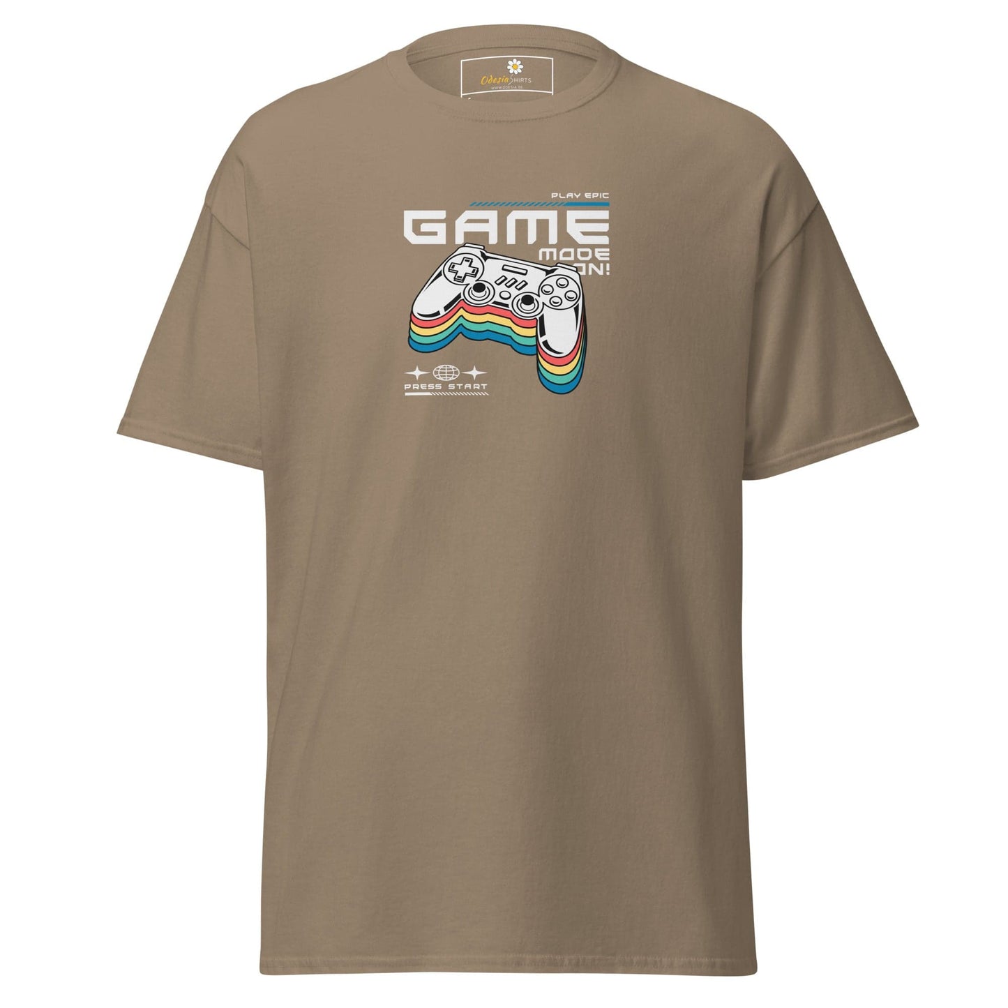 Khaki T-shirt with gaming controller graphic for Men and Women in S to XL sizes