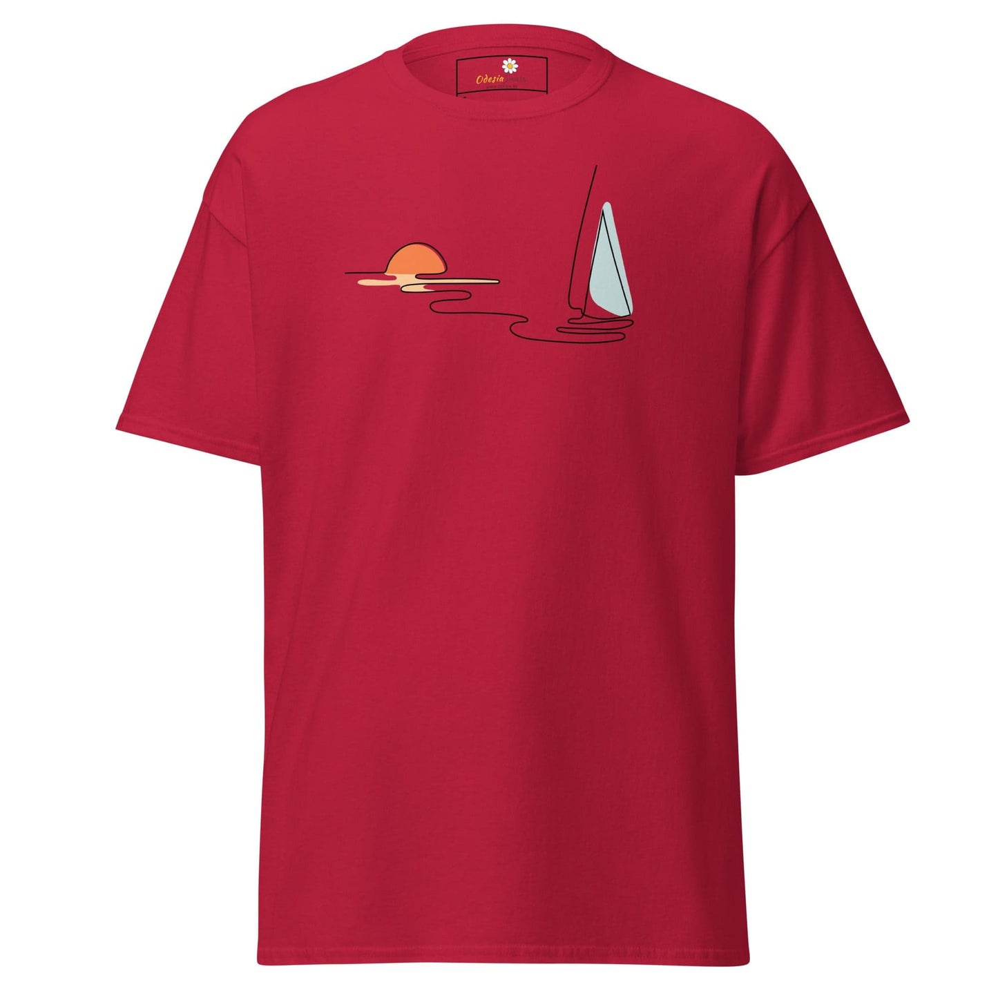 Unisex classic t-shirt - DRAWING LINE SUNSET BOAT - REGULAR - Cardinal / S