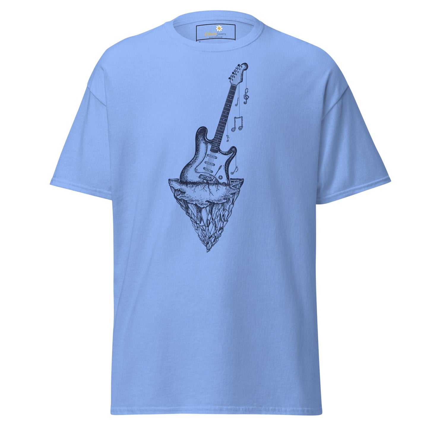 Light blue T-shirt featuring guitar graphic from T-SHIRT DESIGN TEE for men and women