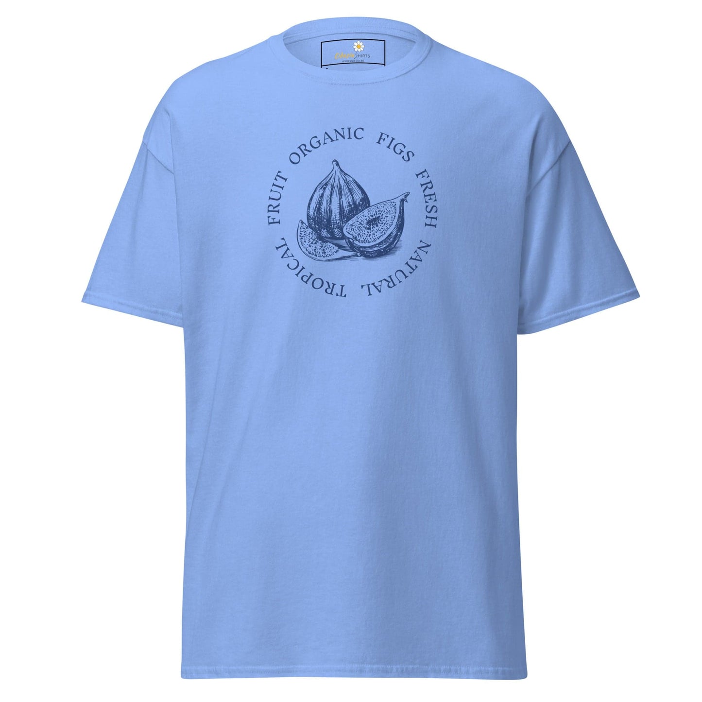 Light blue T-shirt with fig design from T-Shirt Design Tee for men and women, available in S to XL