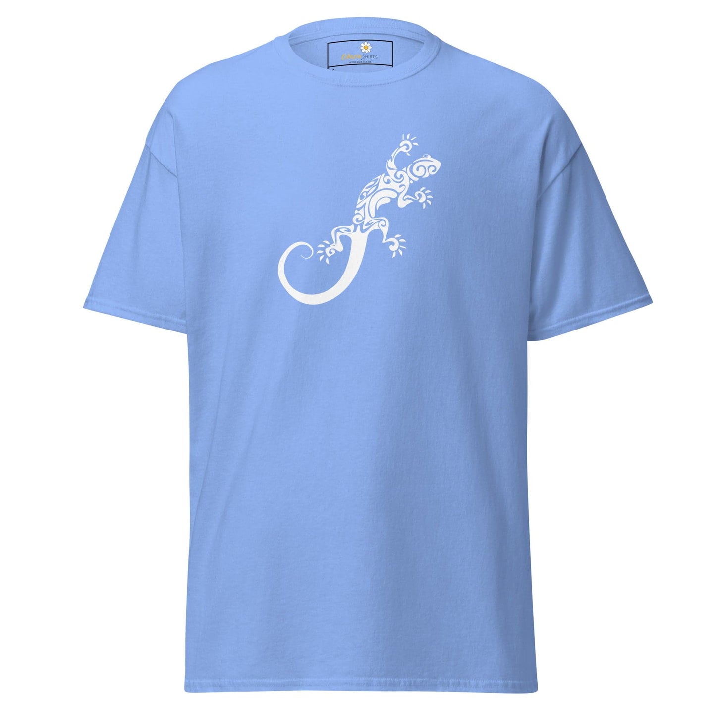 Light blue T-shirt with white lizard design from T-SHIRT DESIGN TEE collection for Men and Women