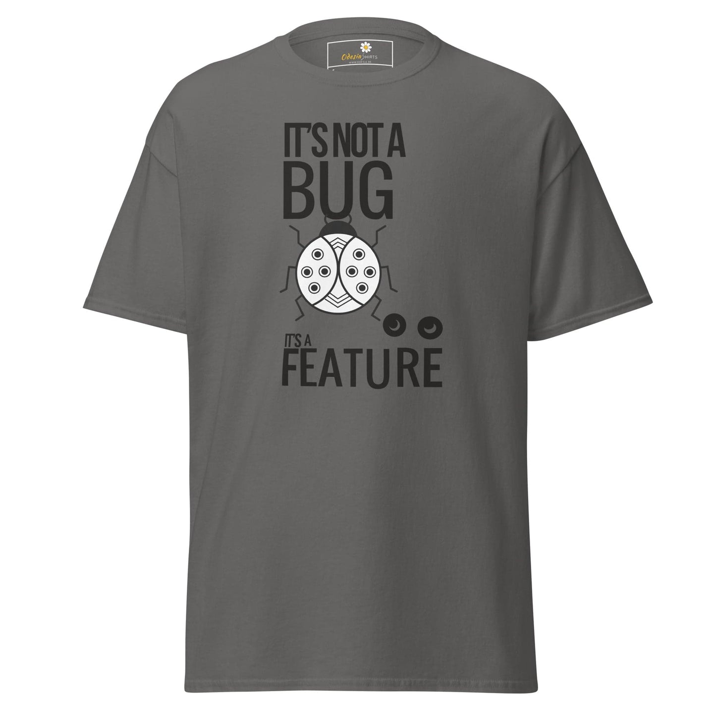 Gray T-shirt with bug graphic displayed in T-SHIRT DESIGN TEE for Men and Women