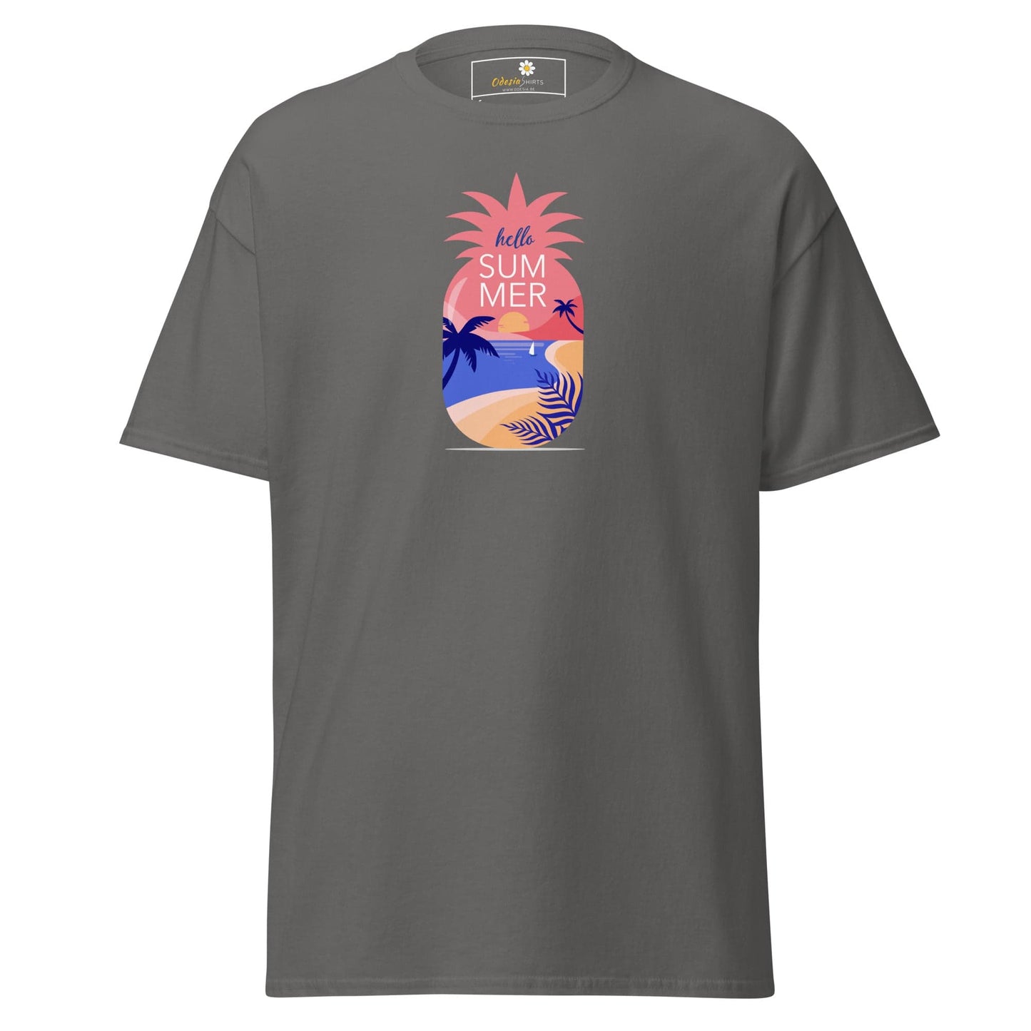 Gray T-shirt with a pineapple summer design, suitable for men and women sizes S to XL