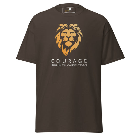 Brown t-shirt with lion graphic from T-SHIRT DESIGN TEE for men and women sizes S to XL