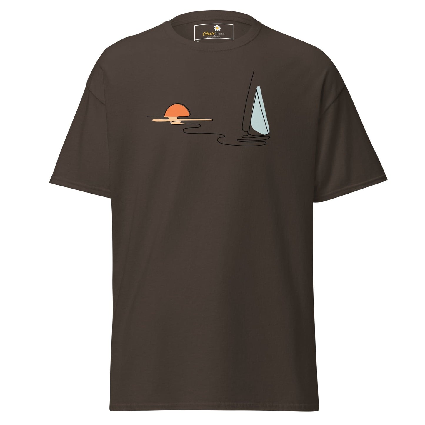 Unisex classic t-shirt - DRAWING LINE SUNSET BOAT - REGULAR - Dark Chocolate / S