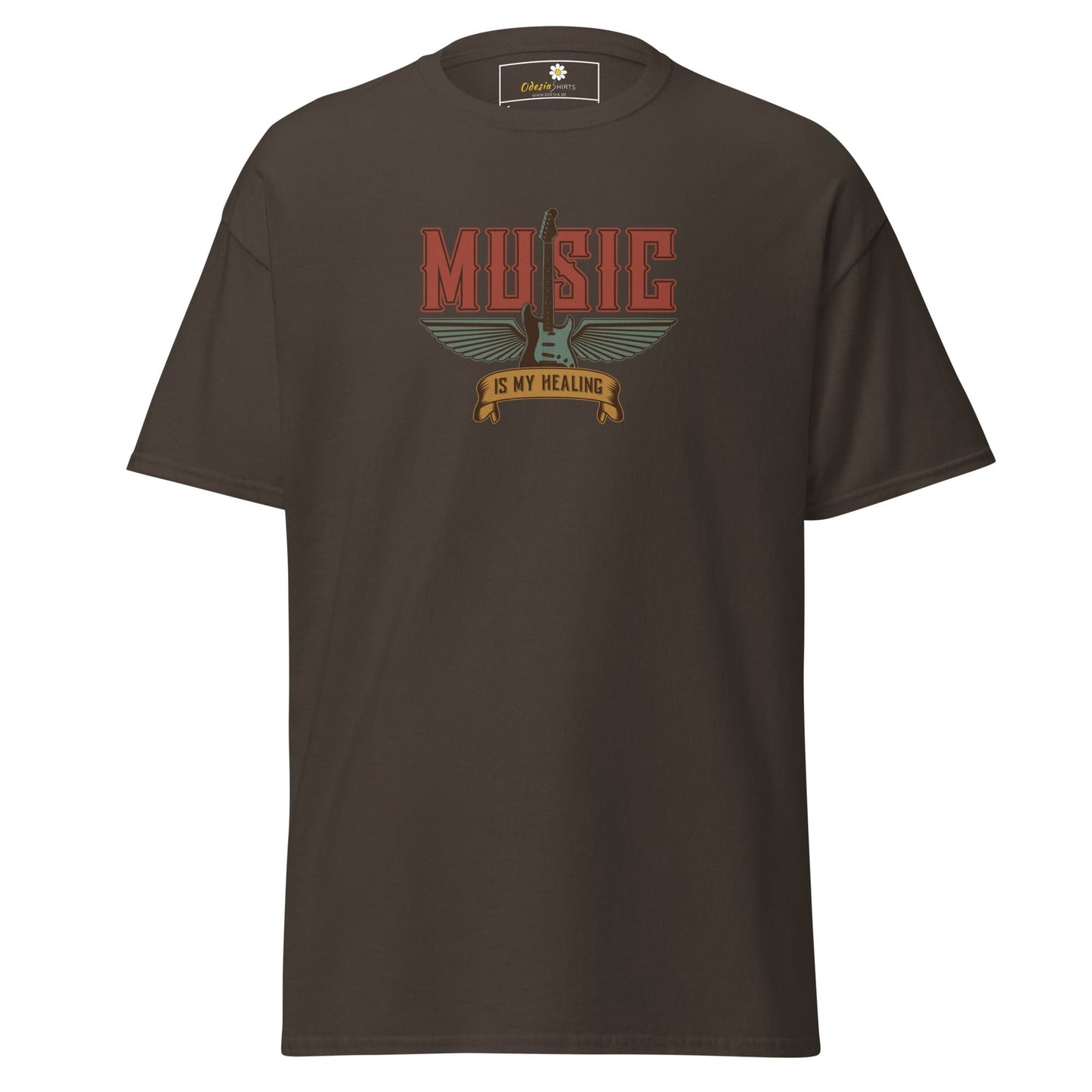 Unisex classic t-shirt - MUSIC GEAR HEALING - REGULAR - Dark Chocolate / S