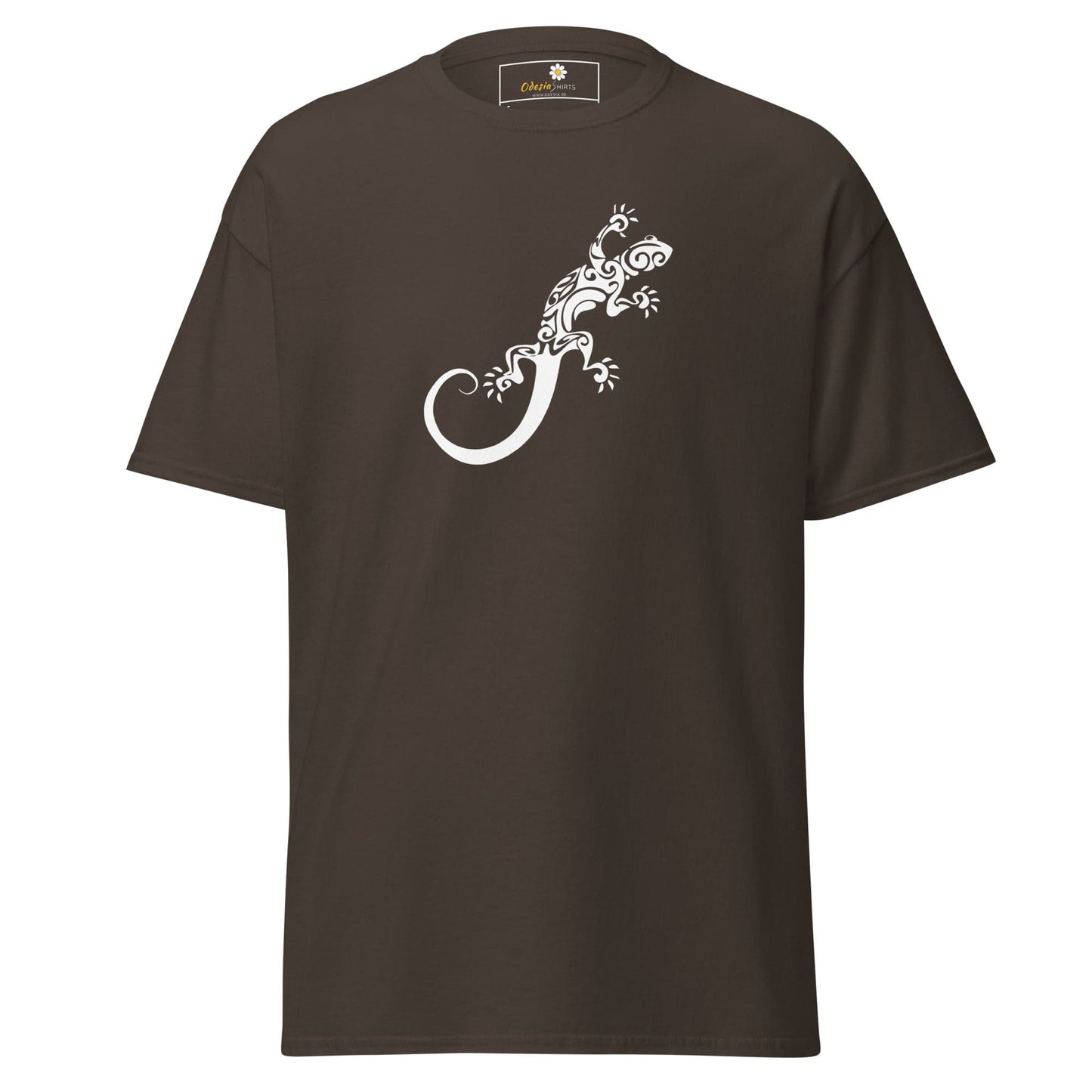 Brown T-shirt with white lizard graphic for Men and Women in sizes S to XL