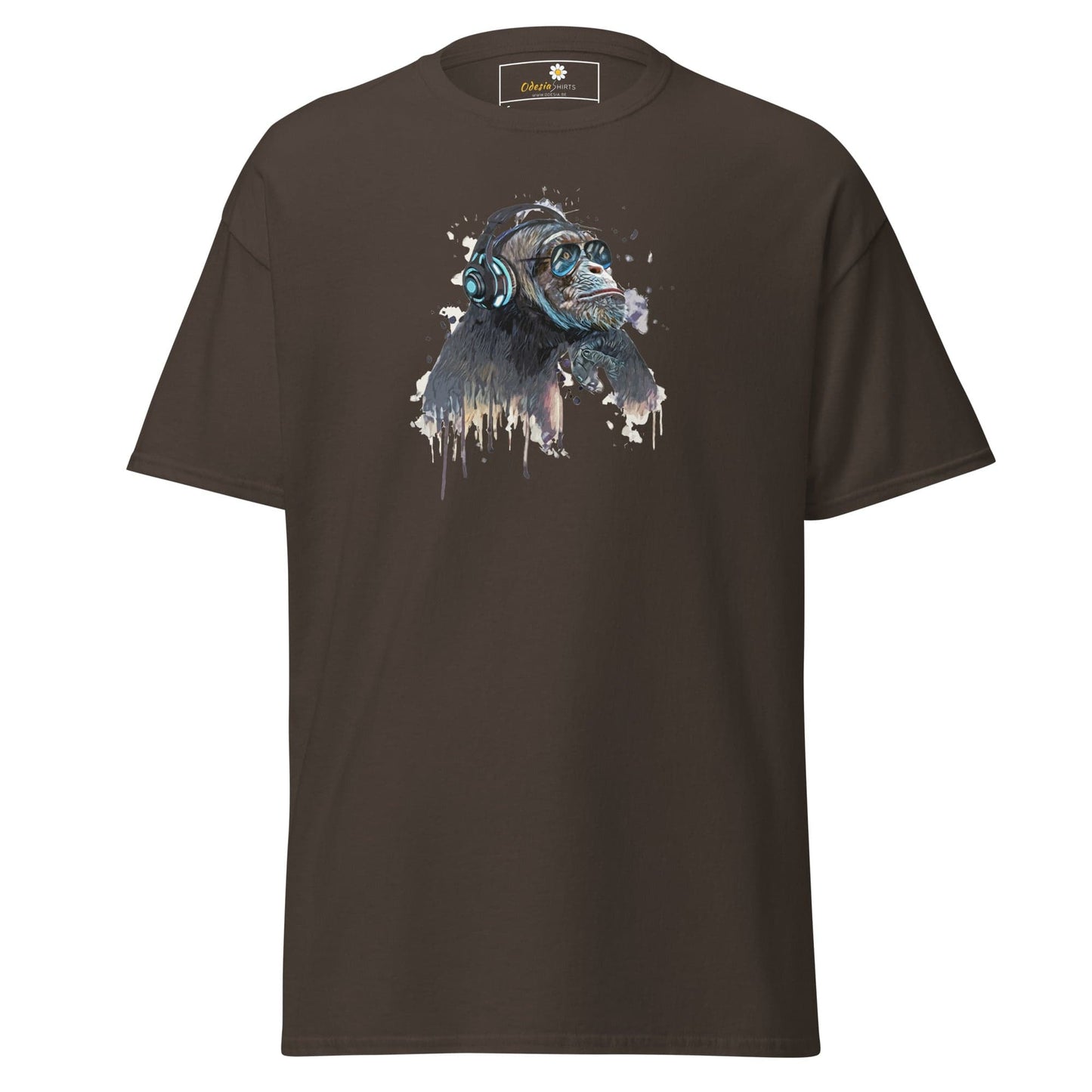 Brown T-Shirt featuring a detailed Chimpanzee graphic for Men and Women in sizes S to XL