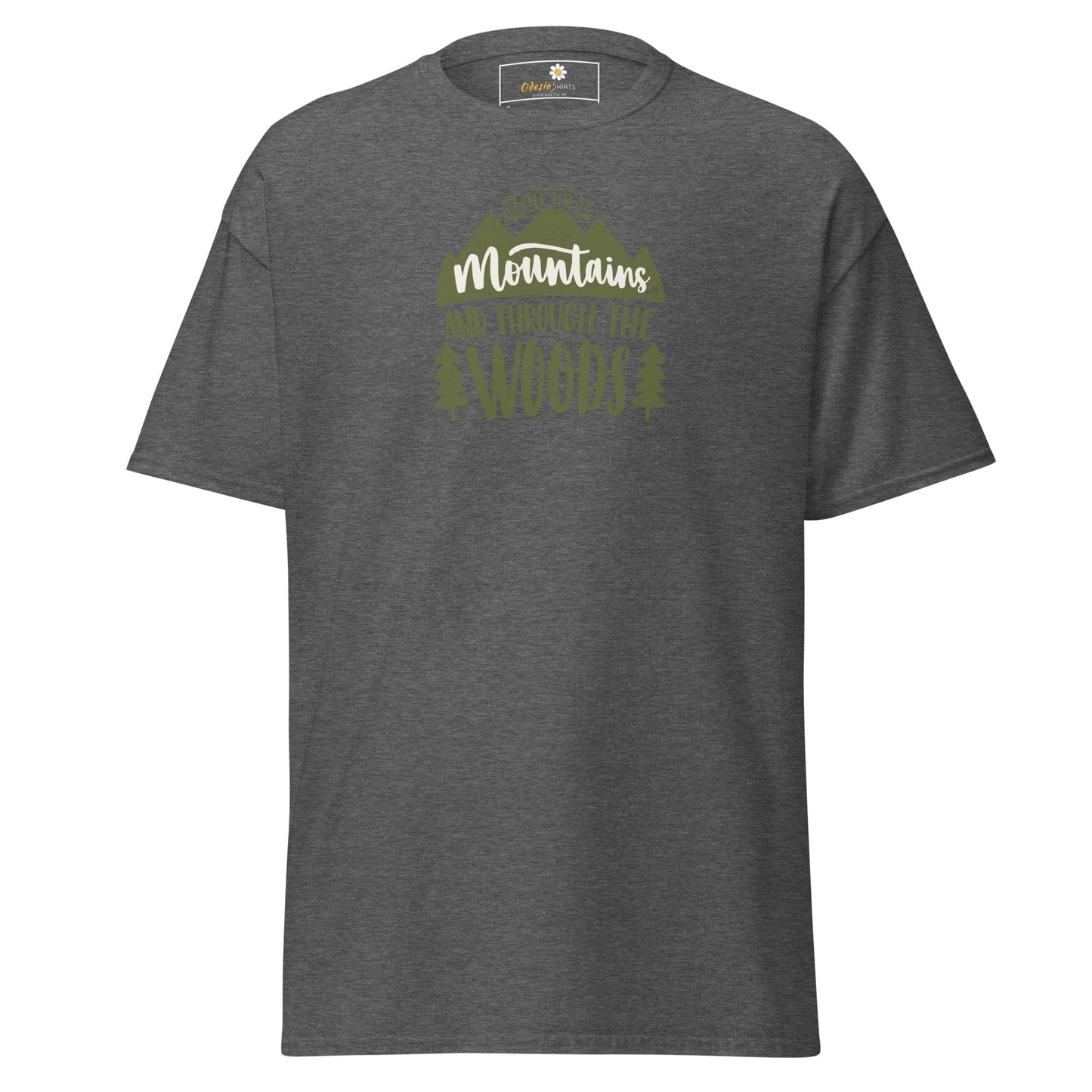 Gray T-shirt with mountain graphic, suitable for men and women in size S to XL