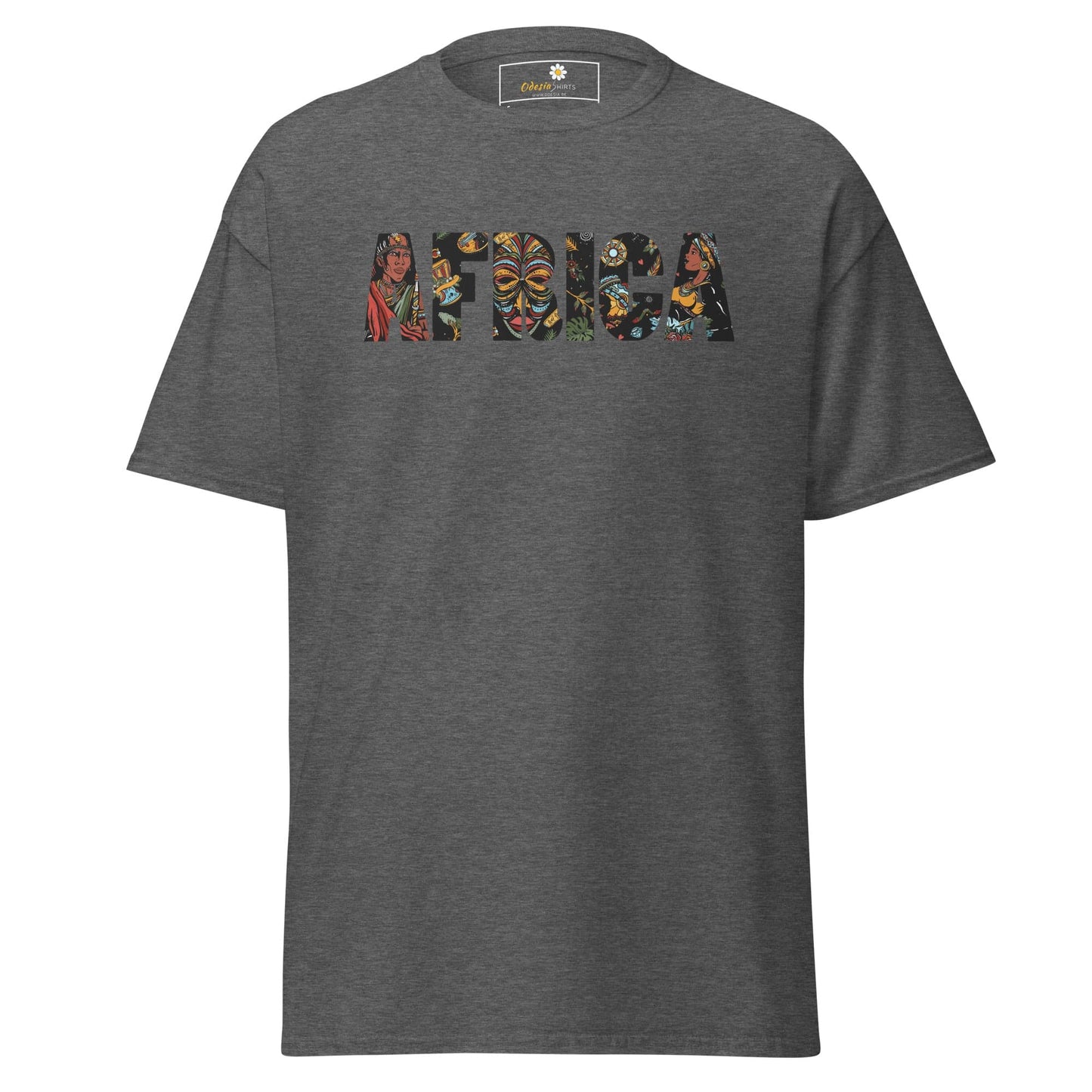 Gray t-shirt featuring Africa design for men and women available in sizes S to XL