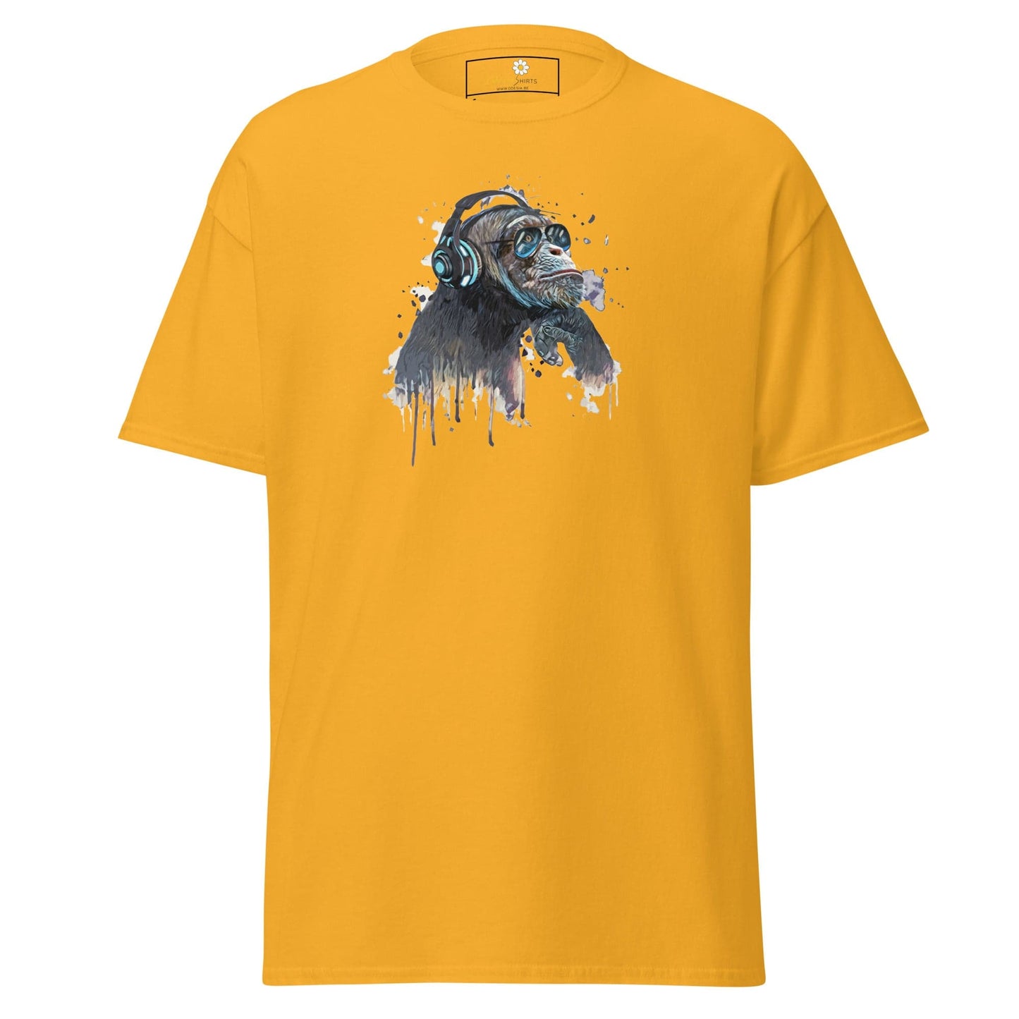 Yellow T-shirt with chimpanzee graphic from T-SHIRT DESIGN TEE for men and women