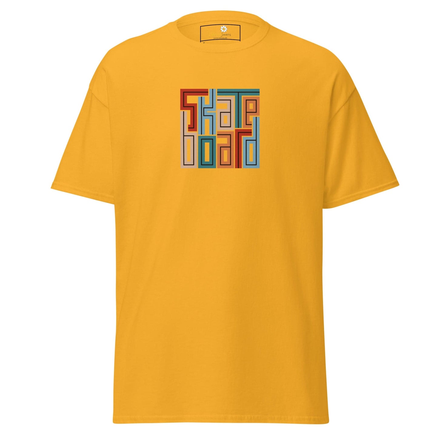 Yellow T-shirt with SKATEBOARD graphic for men and women in sizes S to XL