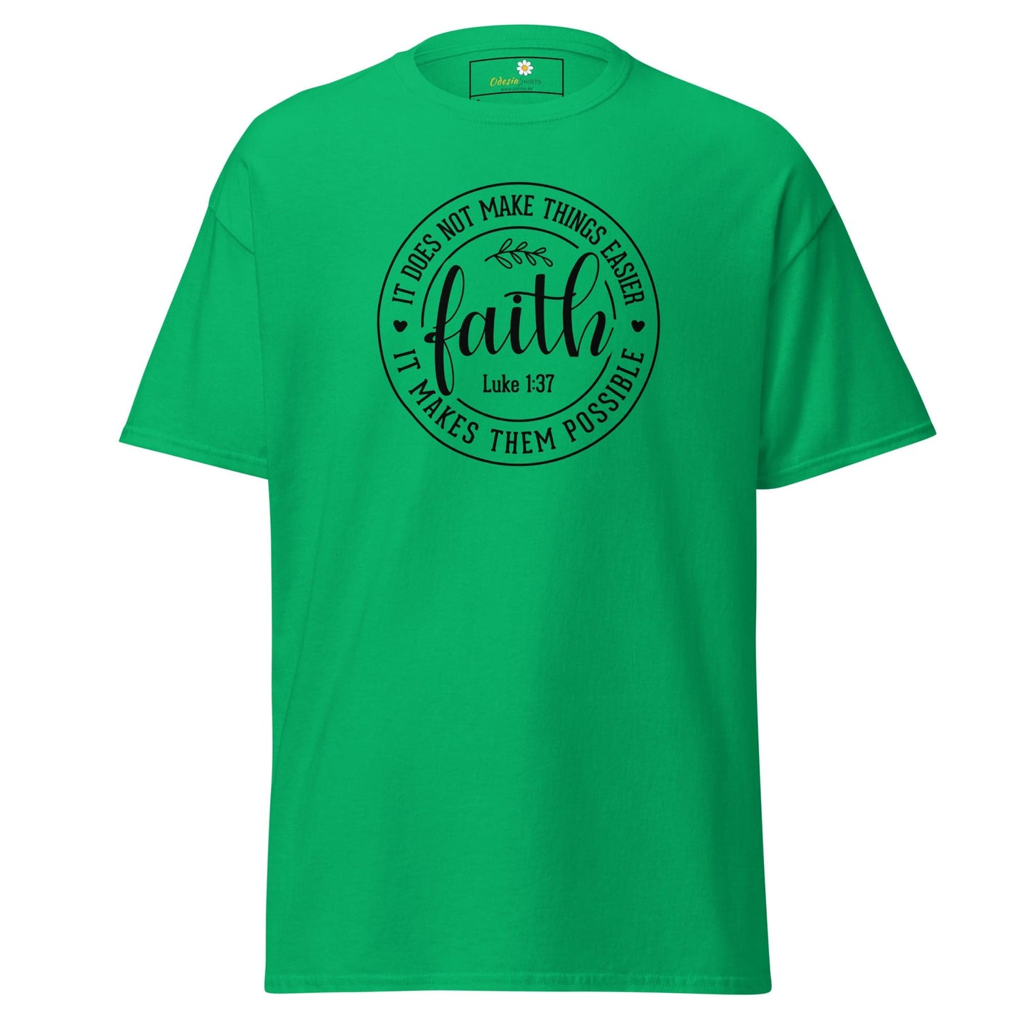 Green faith-based graphic T-shirt for men and women available in sizes S to XL