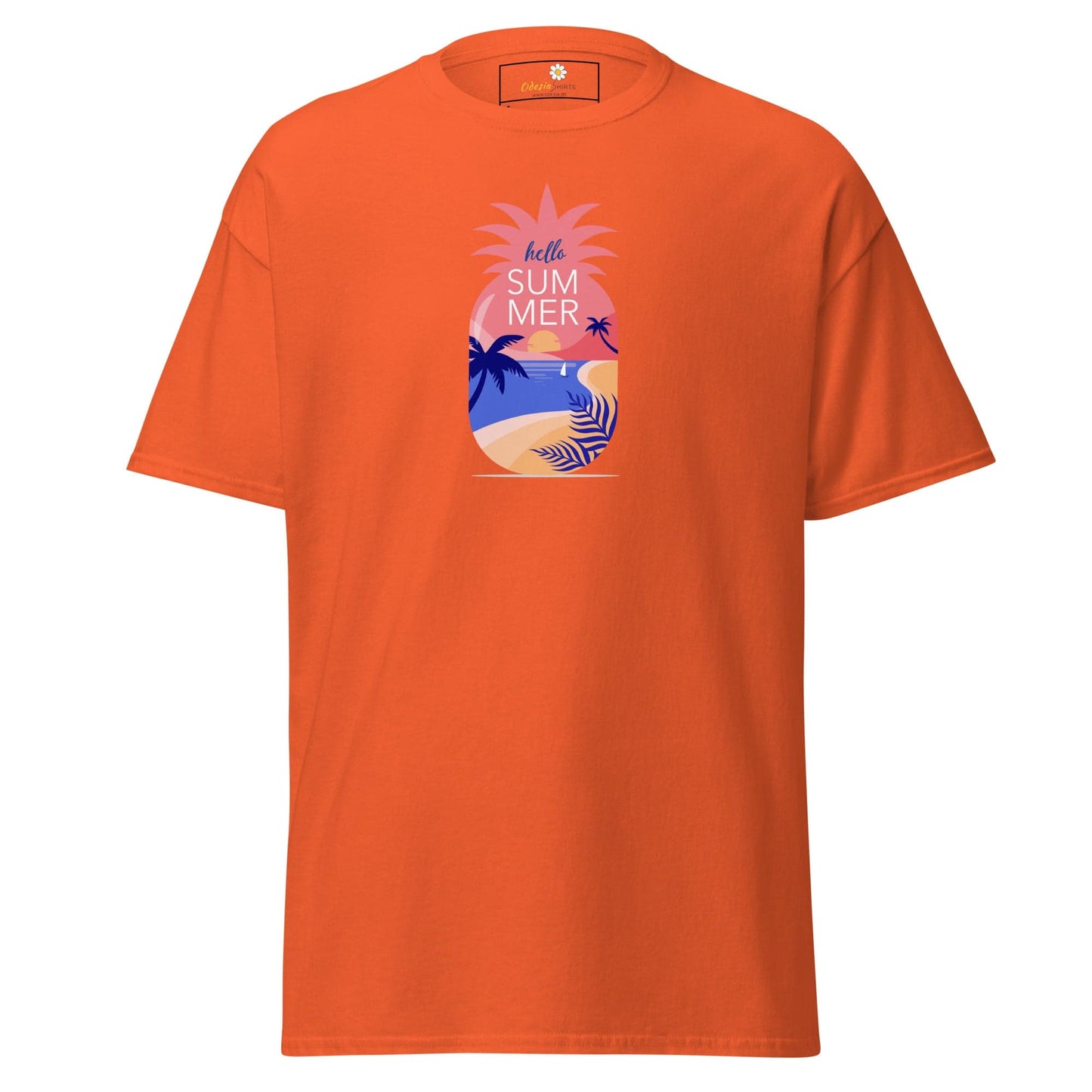 Orange T-shirt with pineapple summer design for Men and Women in sizes S to XL