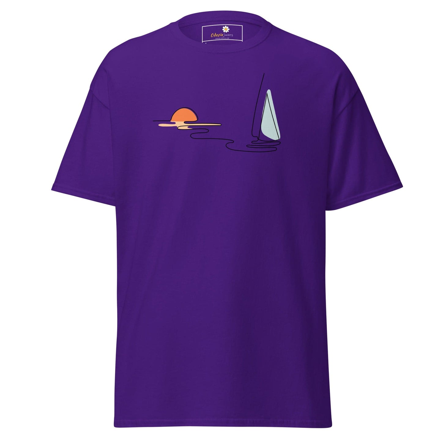 Unisex classic t-shirt - DRAWING LINE SUNSET BOAT - REGULAR - Purple / S