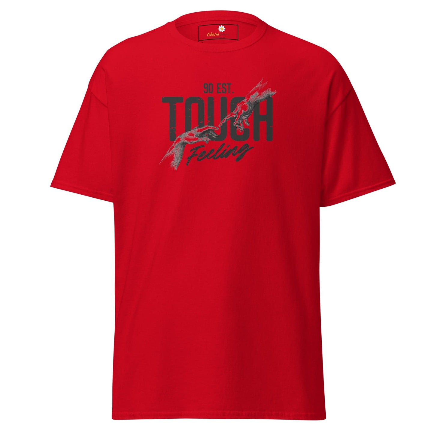 Red graphic T-shirt for men and women available in sizes S to XL