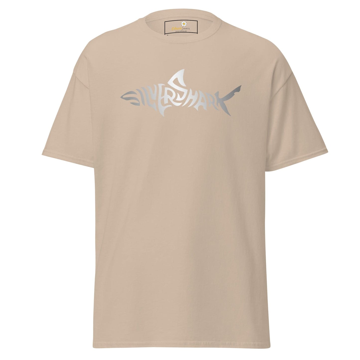 Beige T-shirt with Shark graphic from T-SHIRT DESIGN TEE for Men and Women in sizes S to XL