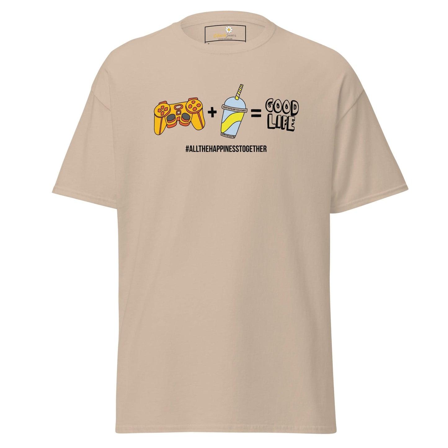 Beige T-shirt with graphic design for Men and Women available in sizes S to XL