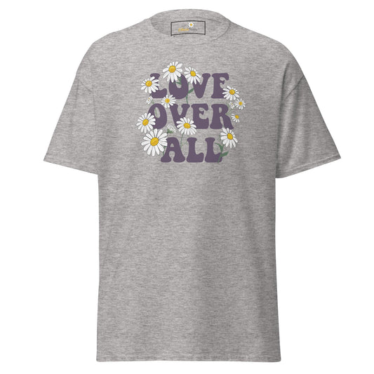 Gray T-shirt with floral design, suitable for men and women, available in sizes S to XL