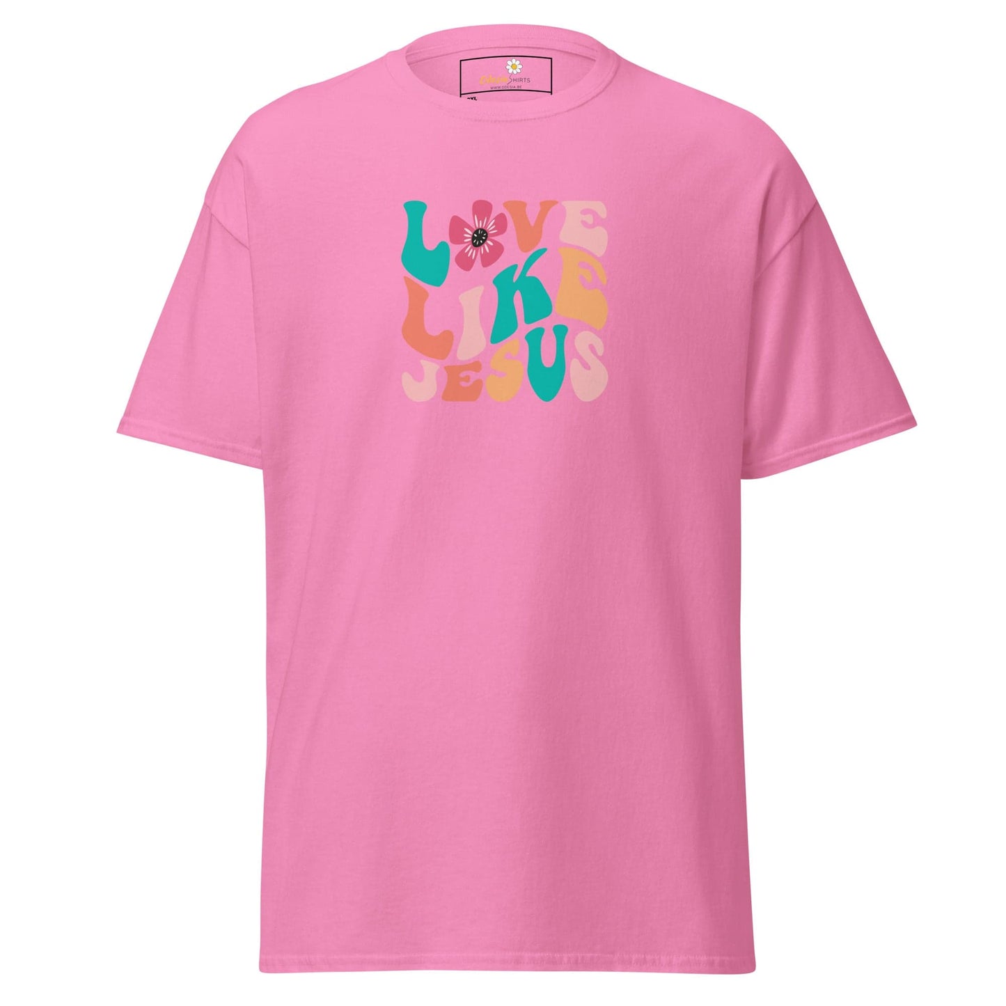 Pink T-shirt with Love Like Jesus design for men and women in 2XL to 5XL sizes