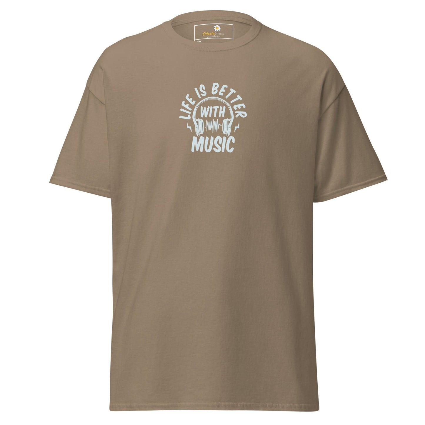 Khaki T-shirt with music graphic for Men and Women in 2XL to 5XL sizes