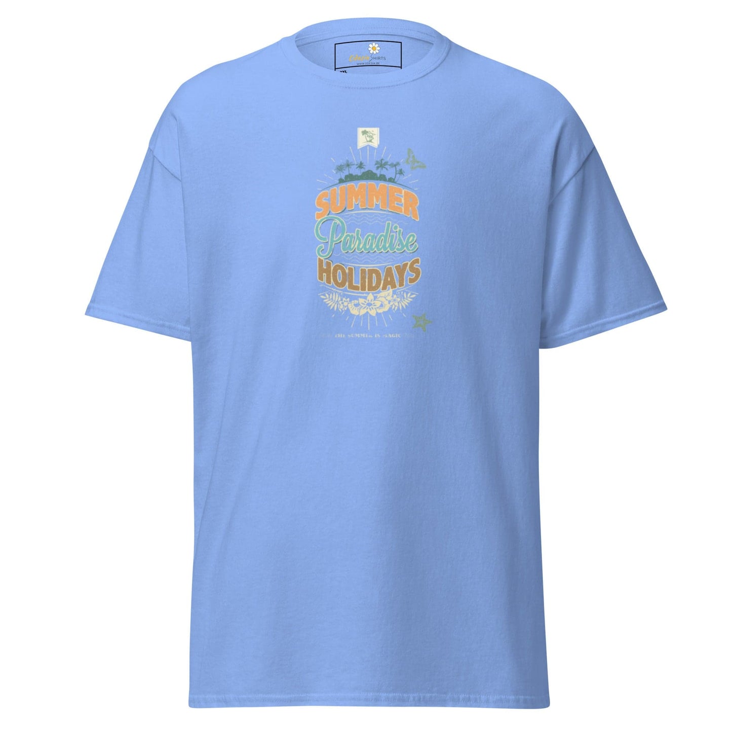 Light blue t-shirt with a summer-themed graphic.