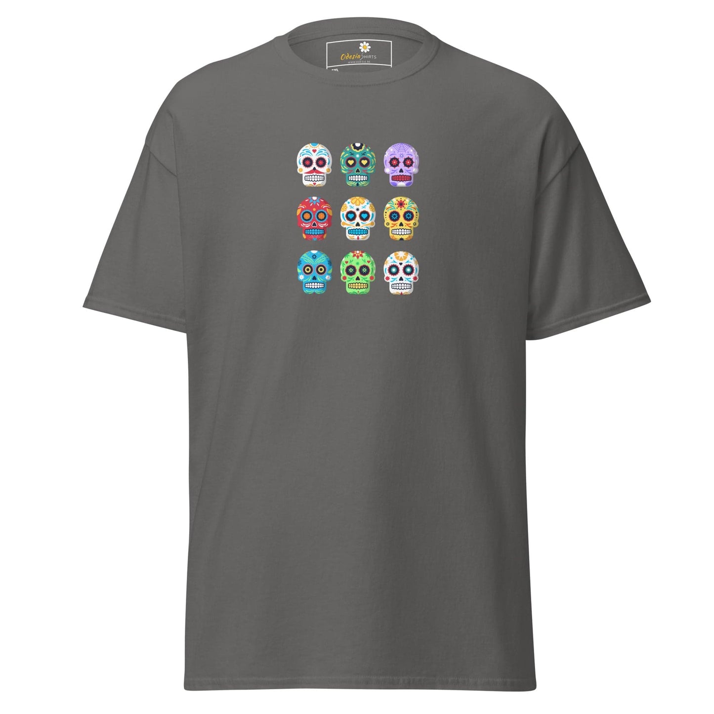 Gray T-Shirt with Sugar Skull Design for Men and Women in 2XL to 5XL sizes