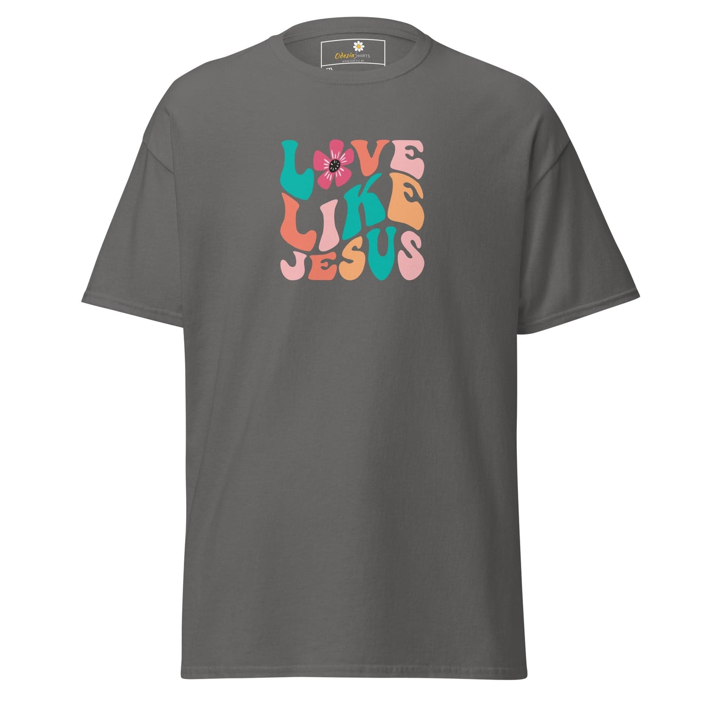 Gray T-shirt with Love Like Jesus graphic for men and women available in 2XL to 5XL
