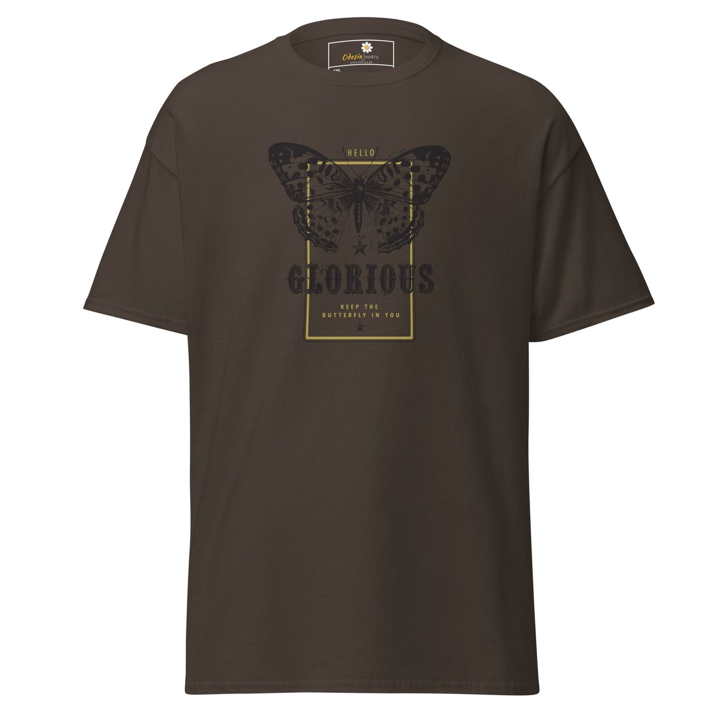 Brown T-Shirt with Butterfly Graphic from T-SHIRT DESIGN TEE for Men and Women