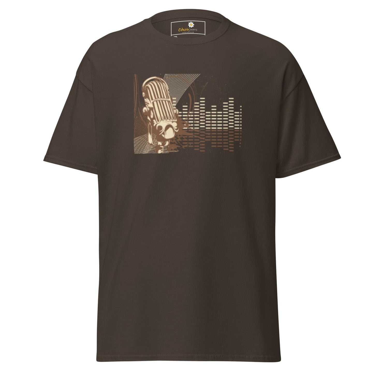 Brown T-shirt with microphone graphic from T-SHIRT DESIGN TEE for Men and Women in 2XL to 5XL