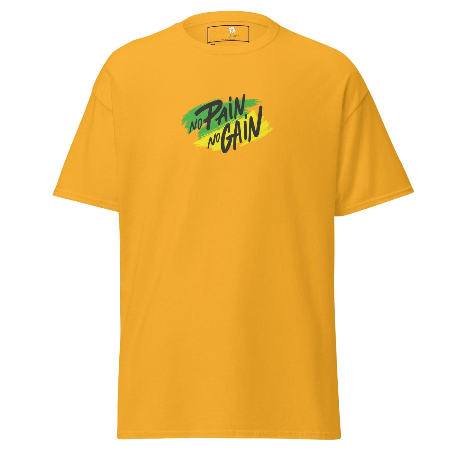 Golden yellow T-shirt displayed in T-Shirt Design Tee for Men and Women sizes 2XL to 5XL