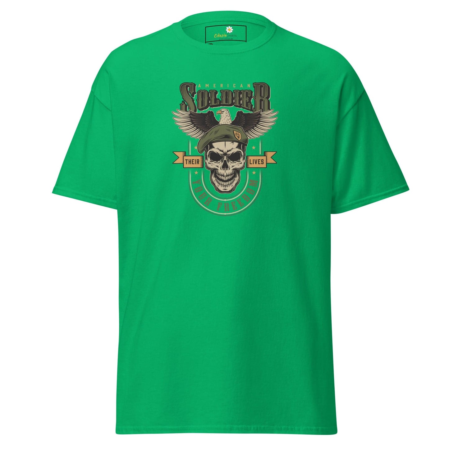 Green graphic T-shirt for men and women in 2XL to 5XL sizes displayed on product page