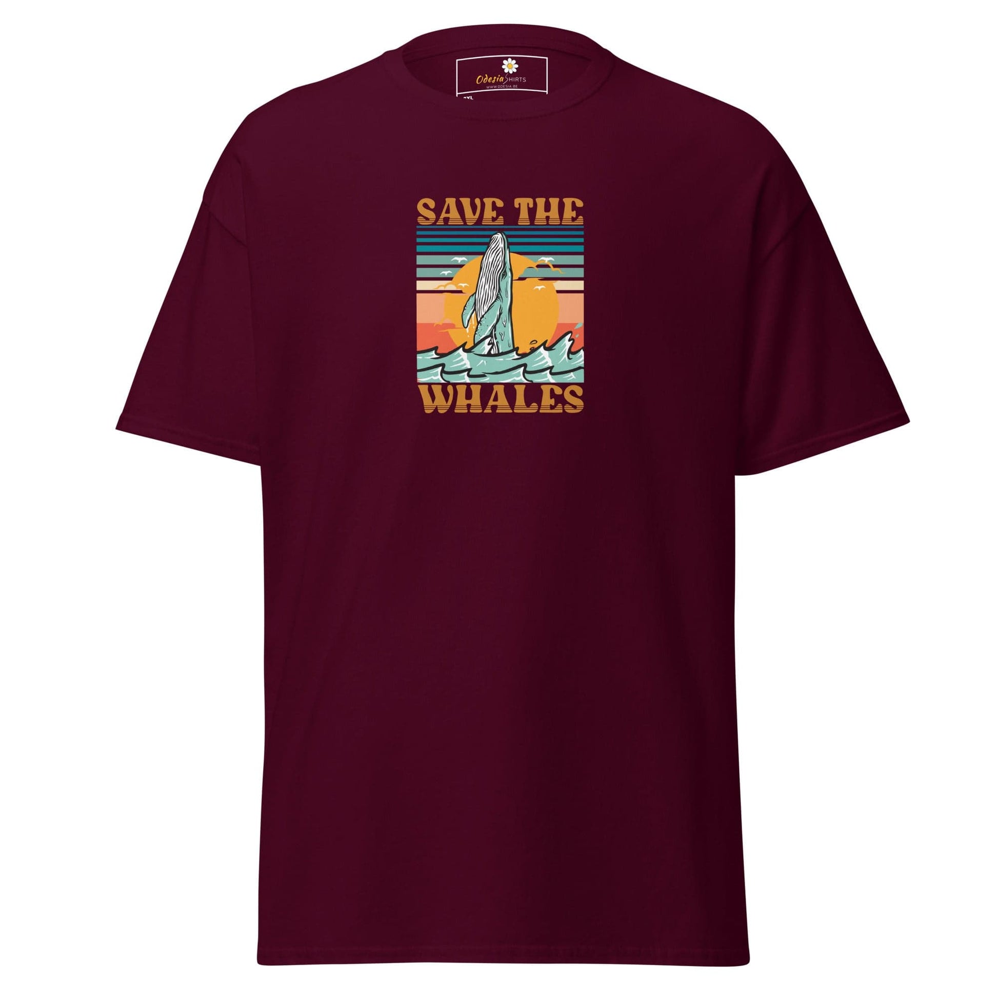 Maroon T-shirt with whale graphic from T-SHIRT DESIGN TEE for Men and Women in 2XL-5XL