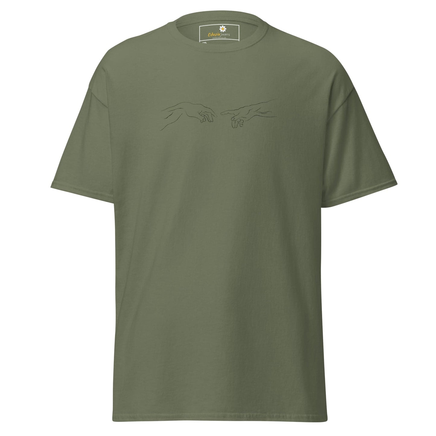 Olive green T-shirt with hand art design for men and women in 2XL to 5XL sizes
