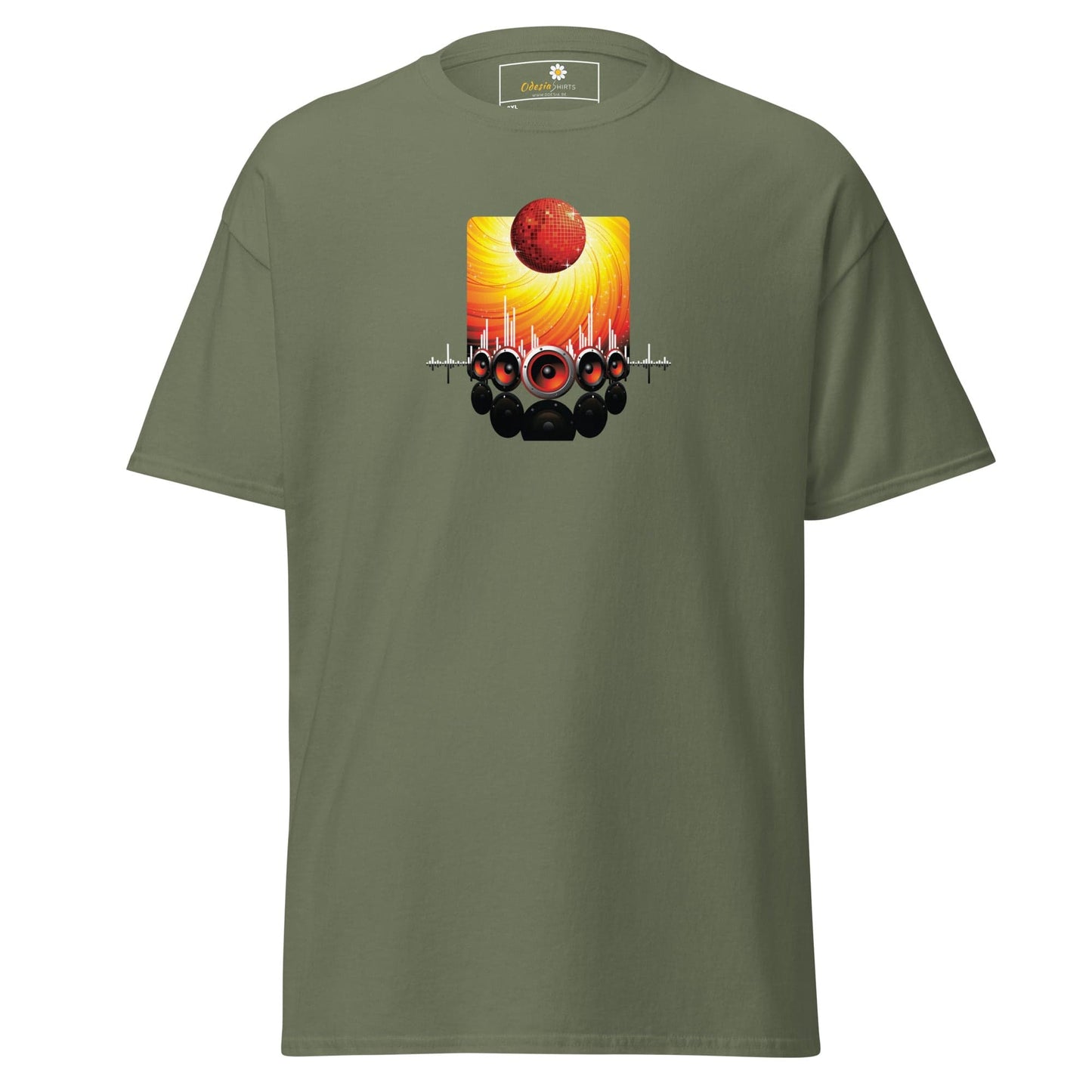 Olive green T-shirt with graphic print for men and women in 2XL to 5XL sizes