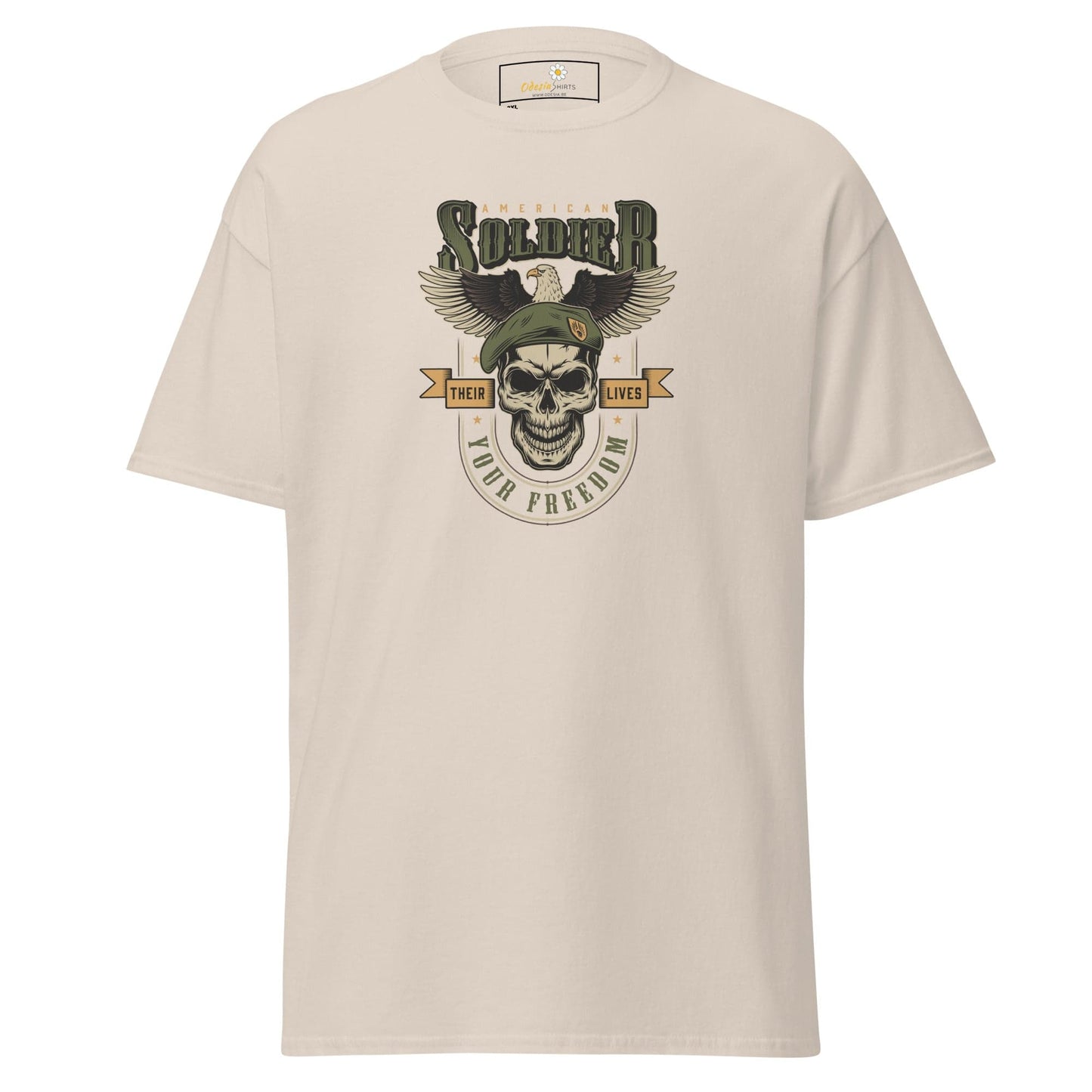Beige T-shirt with skull graphic for Men and Women in 2XL to 5XL sizes