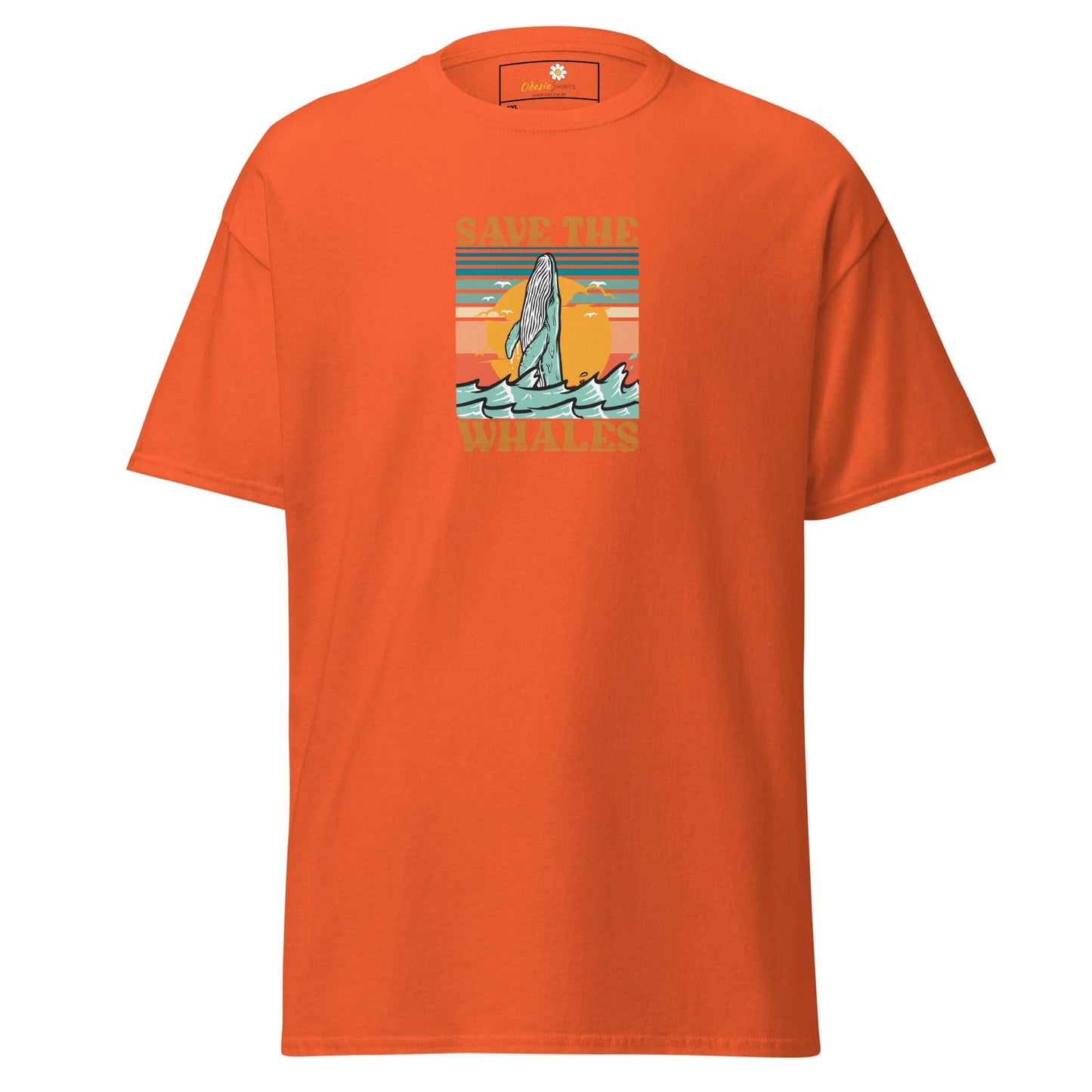 Orange T-shirt with whale graphic from T-SHIRT DESIGN TEE for Men and Women, 2XL to 5XL
