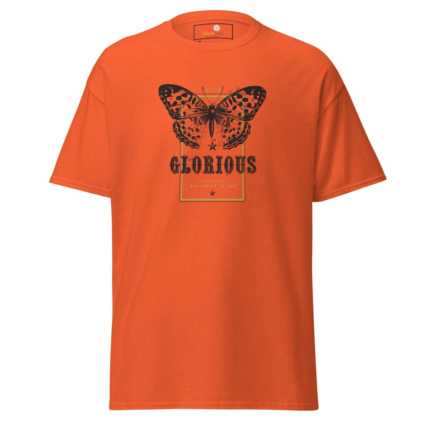 Orange T-shirt with butterfly graphic from T-SHIRT DESIGN TEE for Men and Women