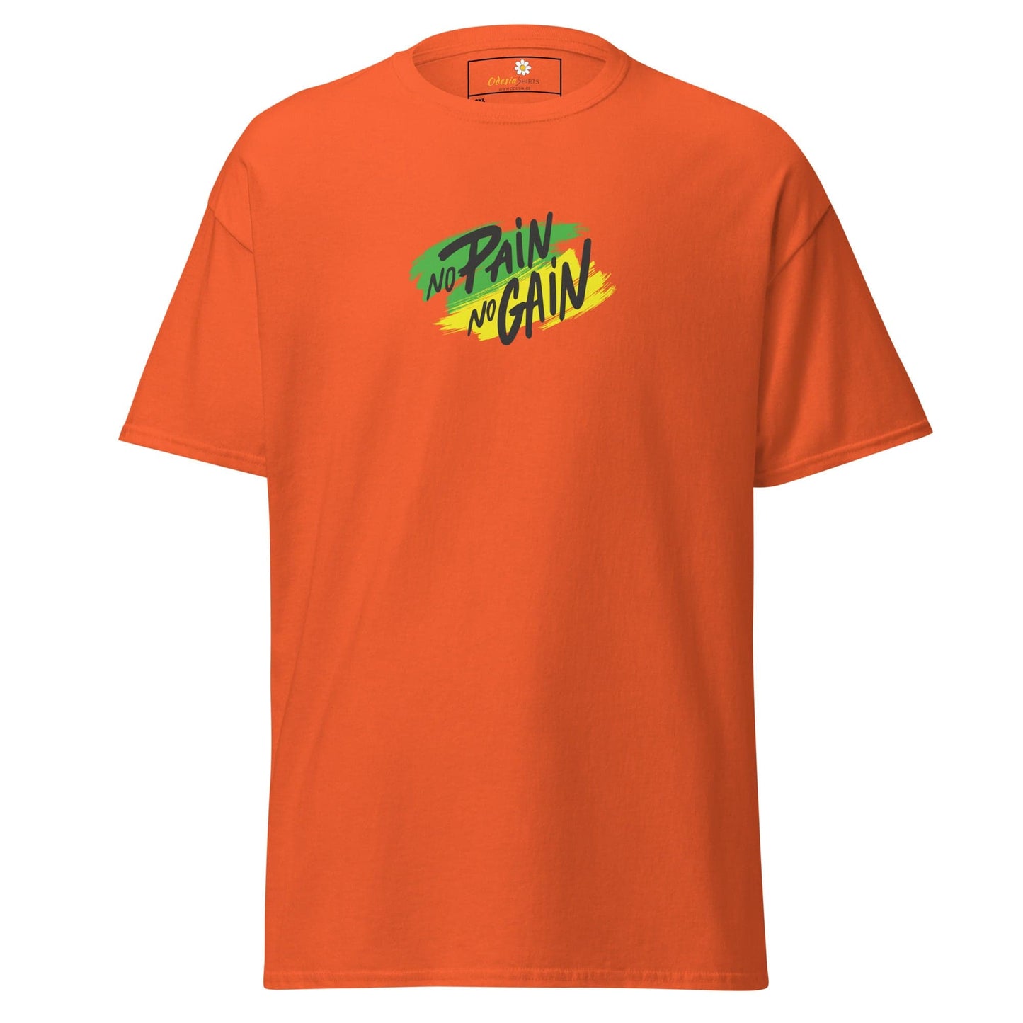 Orange T-shirt with No Pain No Gain graphic for Men and Women in 2XL to 5XL sizes