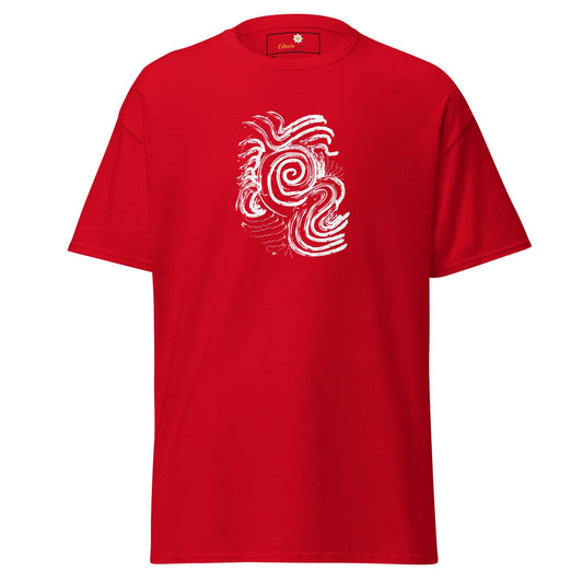 Red T-shirt with white abstract design from T-SHIRT DESIGN TEE for men and women 2XL-5XL