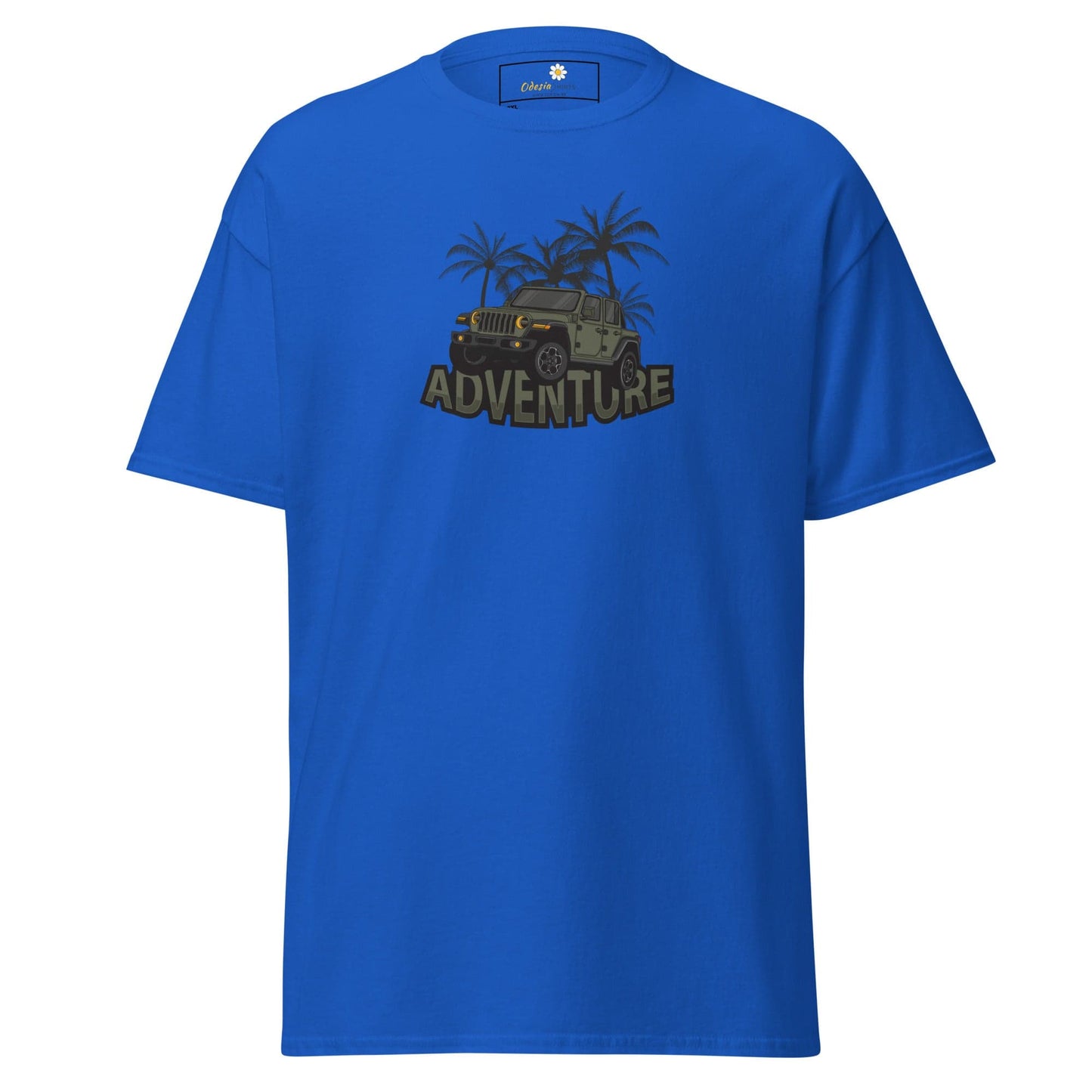 Blue T-shirt with adventure vehicle graphic for men and women in 2XL to 5XL size