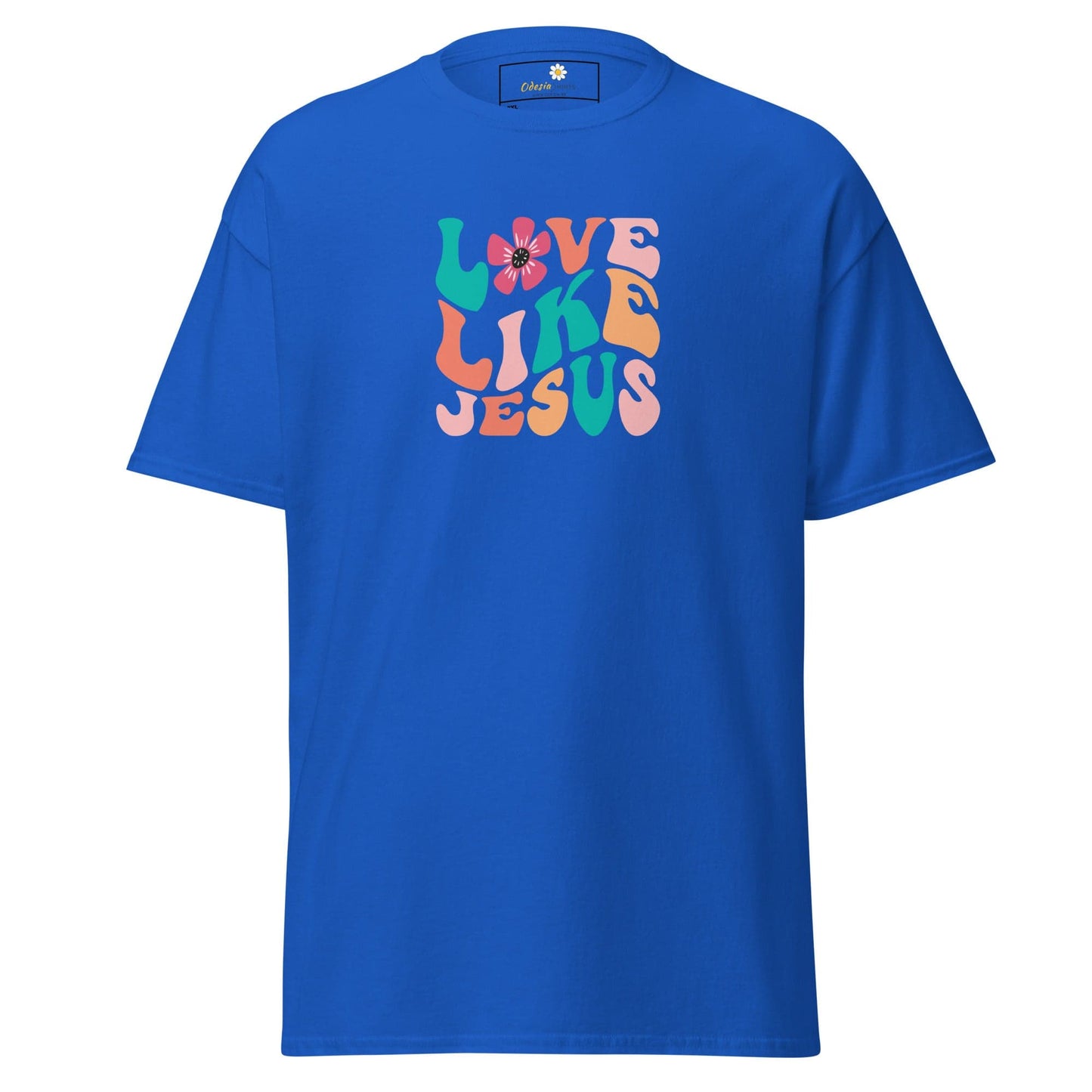 Blue T-shirt with Love Like Jesus graphic for Men Women size 2XL to 5XL